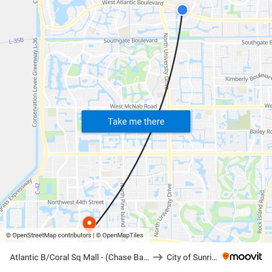 Atlantic B/Coral Sq Mall - (Chase Bank) to City of Sunrise map