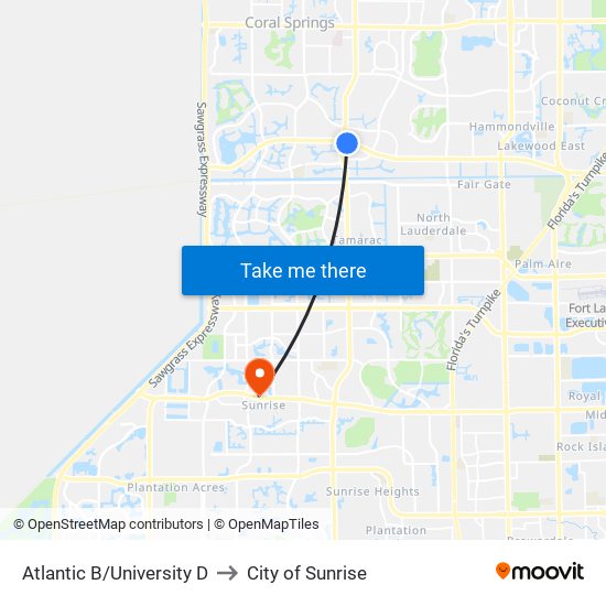 ATLANTIC B/UNIVERSITY D to City of Sunrise map