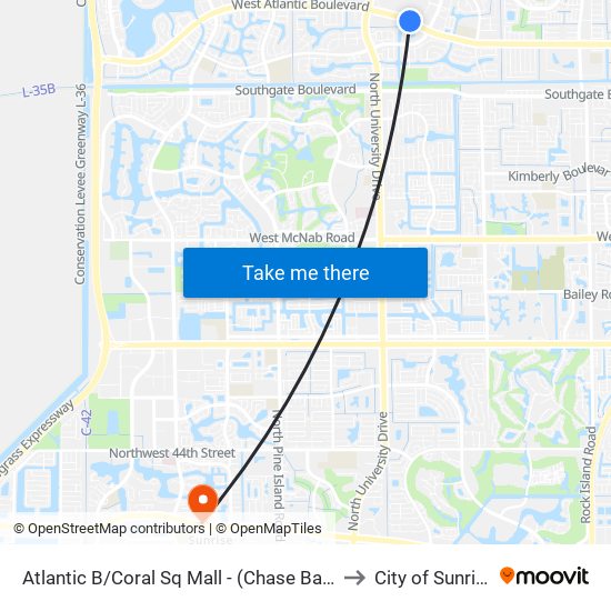 Atlantic B/Coral Sq Mall - (Chase Bank) to City of Sunrise map