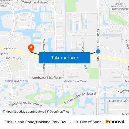 Pine Island Road/Oakland Park Boulevard to City of Sunrise map