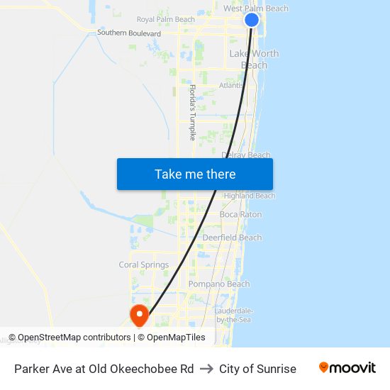 Parker Ave at Old Okeechobee Rd to City of Sunrise map