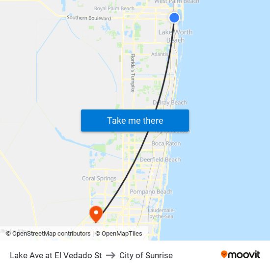 Lake Ave at El Vedado St to City of Sunrise map