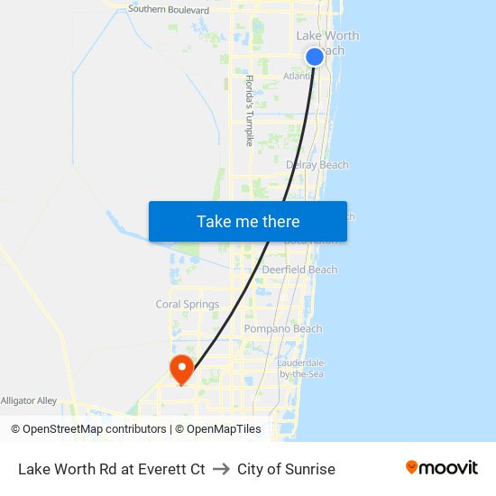 Lake Worth Rd at  Everett Ct to City of Sunrise map