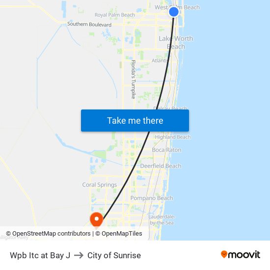 WPB ITC at BAY J to City of Sunrise map