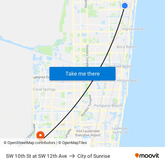 SW 10th St at  SW 12th Ave to City of Sunrise map