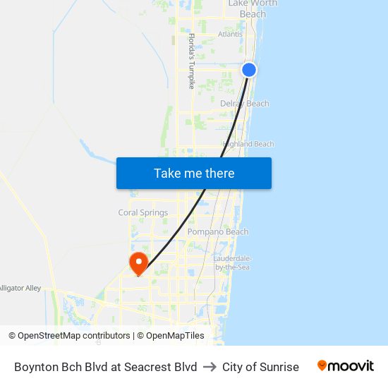 Boynton Bch Blvd at Seacrest Blvd to City of Sunrise map