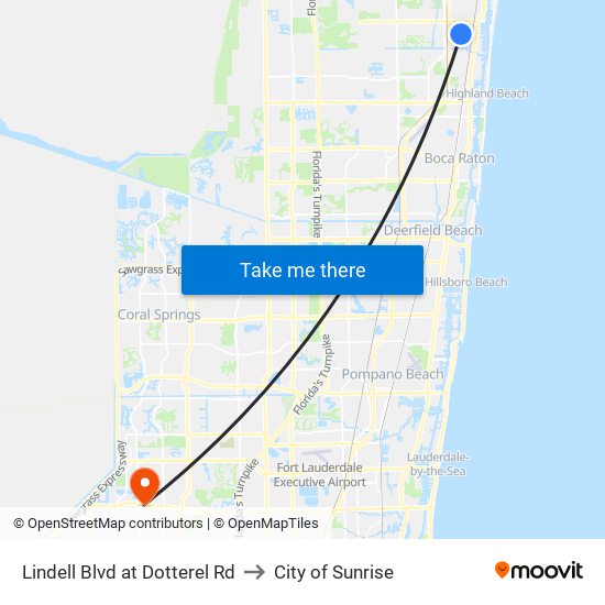 LINDELL BLVD at DOTTEREL RD to City of Sunrise map