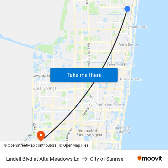 LINDELL BLVD at  ALTA MEADOWS LN to City of Sunrise map