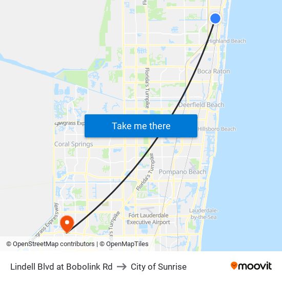 Lindell Blvd at  Bobolink Rd to City of Sunrise map