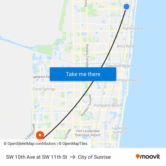 SW 10th Ave at SW 11th St to City of Sunrise map