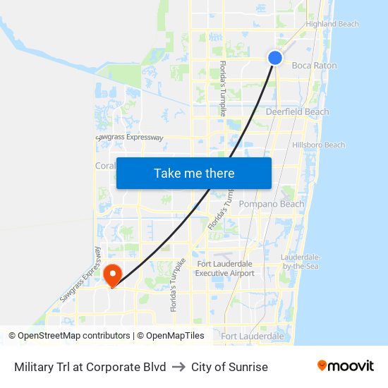 Military Trl at  Corporate Blvd to City of Sunrise map