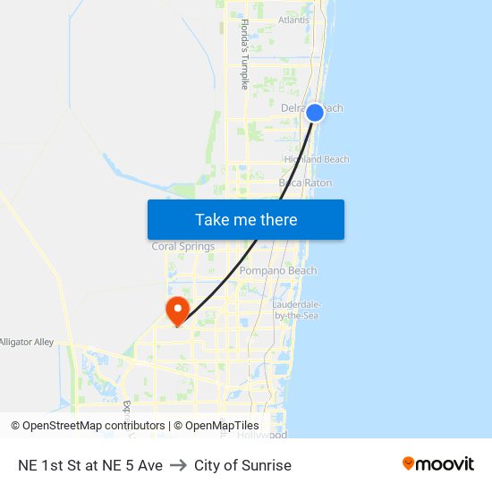 NE 1st St at NE 5 Ave to City of Sunrise map