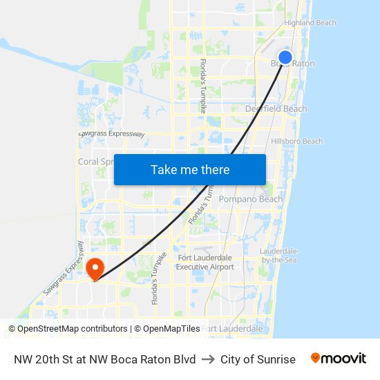 NW 20TH ST at NW  BOCA RATON BLVD to City of Sunrise map