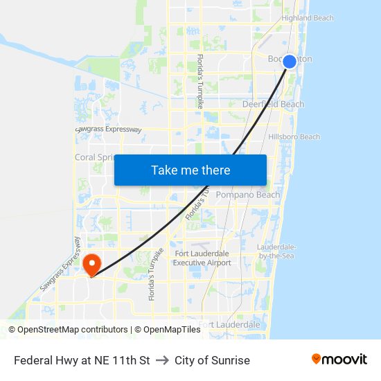 Federal Hwy at NE 11th St to City of Sunrise map