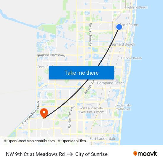 NW 9th Ct at Meadows Rd to City of Sunrise map