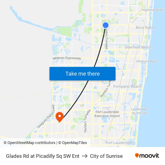 Glades Rd at Picadilly Sq SW Ent to City of Sunrise map