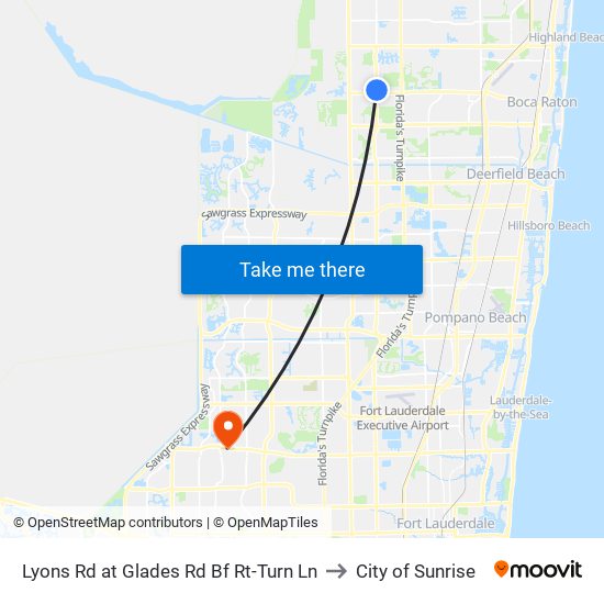 Lyons Rd at  Glades Rd Bf Rt-Turn Ln to City of Sunrise map