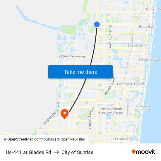 Us-441 at Glades Rd to City of Sunrise map