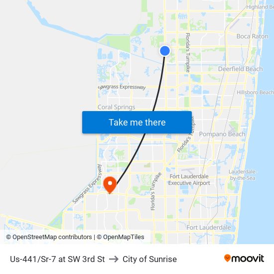 US-441/SR-7 at SW 3RD ST to City of Sunrise map