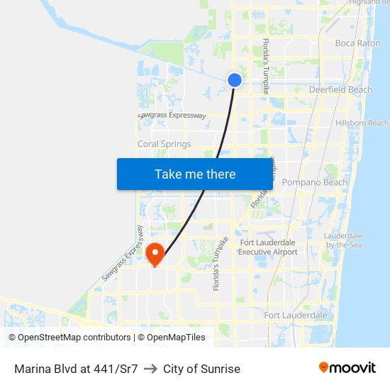 Marina Blvd at 441/Sr7 to City of Sunrise map