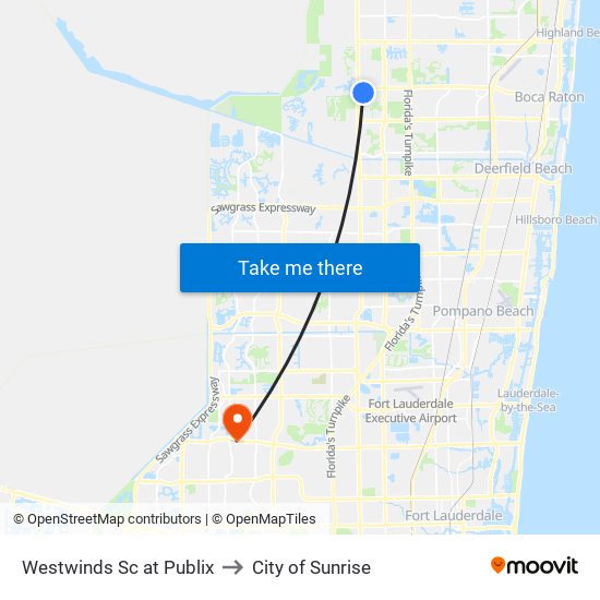 Westwinds Sc at Publix to City of Sunrise map