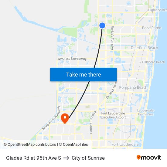 Glades Rd at 95th Ave S to City of Sunrise map