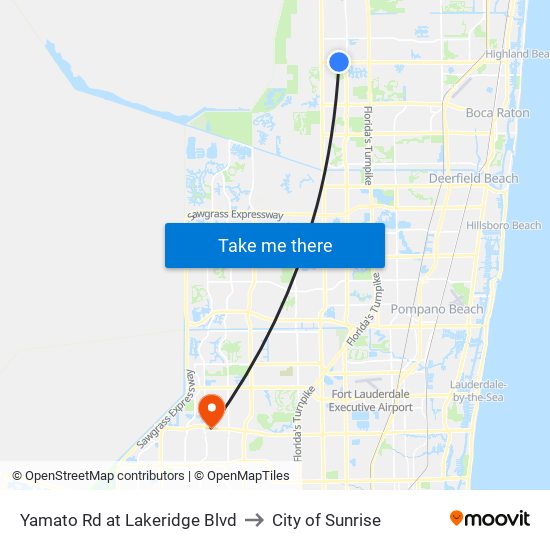 Yamato Rd at Lakeridge Blvd to City of Sunrise map