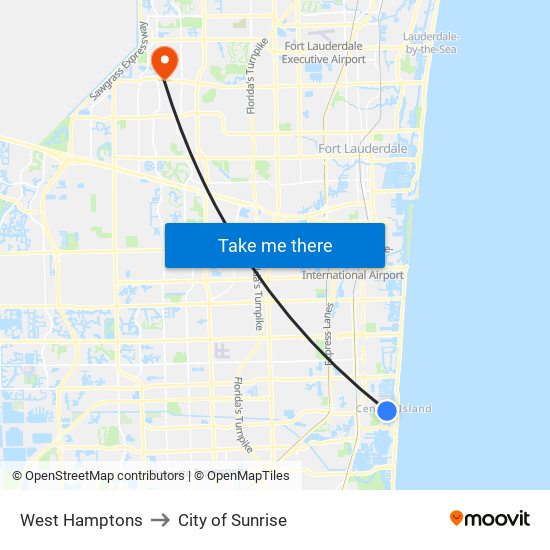 West Hamptons to City of Sunrise map