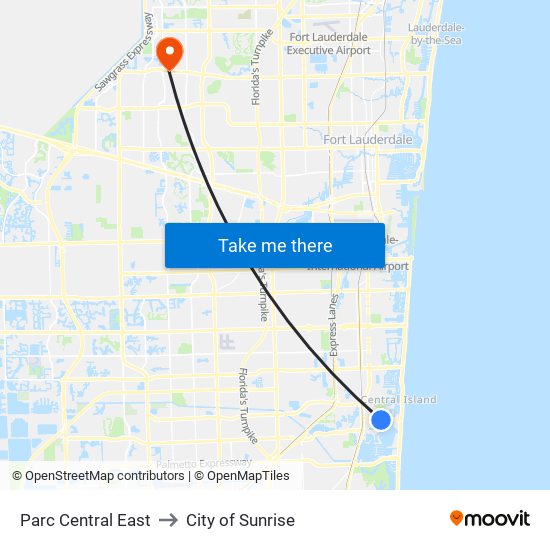 Parc Central East to City of Sunrise map