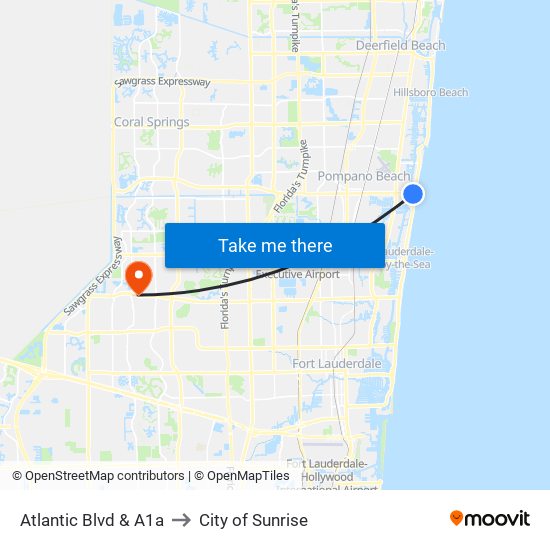 Atlantic Blvd & A1a to City of Sunrise map