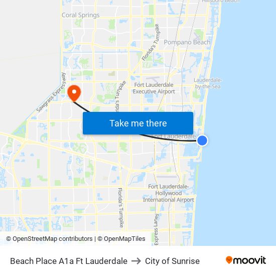Beach Place A1a Ft Lauderdale to City of Sunrise map
