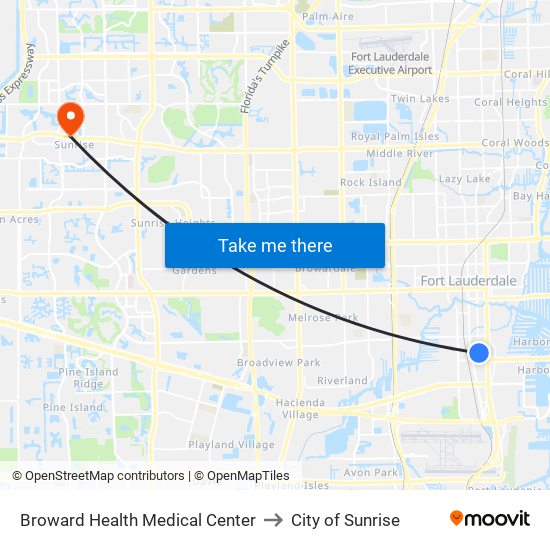 Broward Health Medical Center to City of Sunrise map