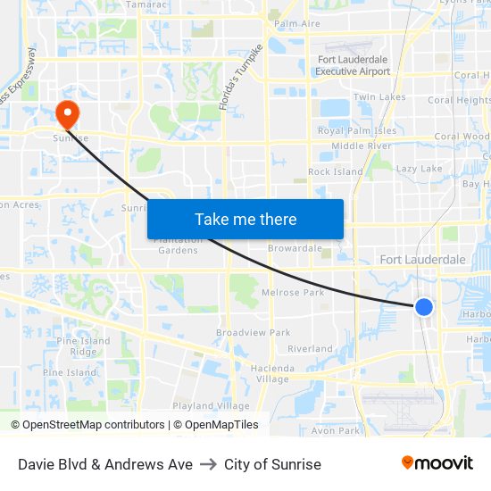 Davie Blvd & Andrews Ave to City of Sunrise map