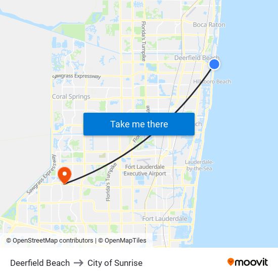 Deerfield Beach to City of Sunrise map