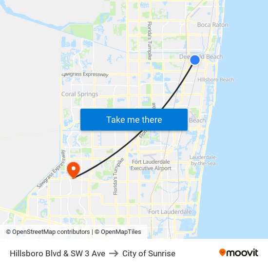 Hillsboro Blvd & SW 3 Ave to City of Sunrise map