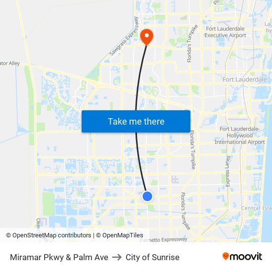 Miramar Pkwy & Palm Ave to City of Sunrise map