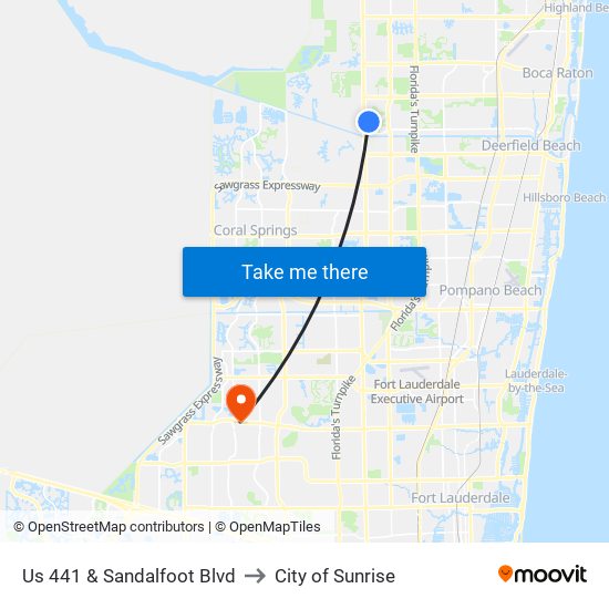 Us 441 & Sandalfoot Blvd to City of Sunrise map