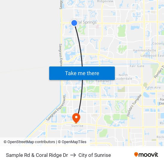 Sample Rd & Coral Ridge Dr to City of Sunrise map