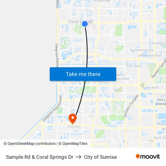 Sample Rd & Coral Springs Dr to City of Sunrise map