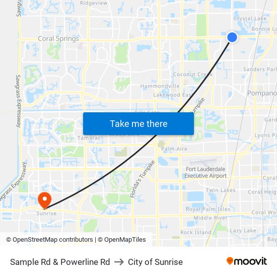 Sample Rd & Powerline Rd to City of Sunrise map