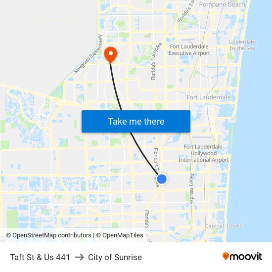 Taft St & US 441 to City of Sunrise map