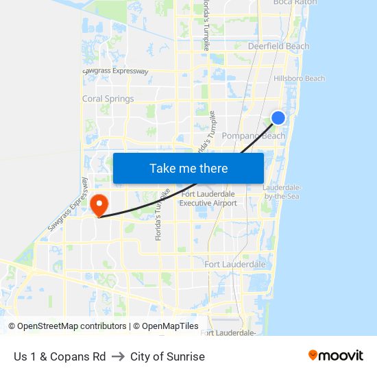 US 1 & Copans Rd to City of Sunrise map