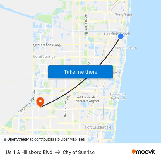 Us 1 & Hillsboro Blvd to City of Sunrise map