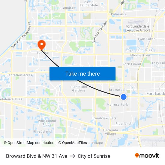 Broward Blvd & NW 31 Ave to City of Sunrise map