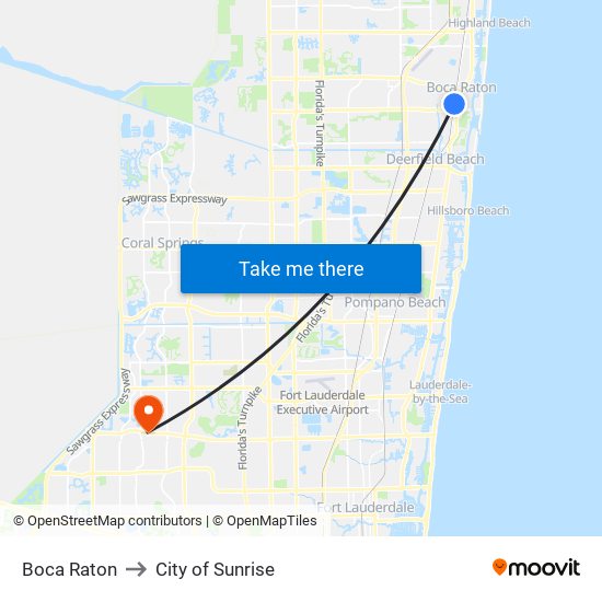 Boca Raton to City of Sunrise map