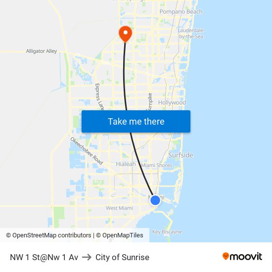 NW 1 St@Nw 1 Av to City of Sunrise map