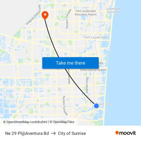 Ne 29 Pl@Aventura Bd to City of Sunrise map