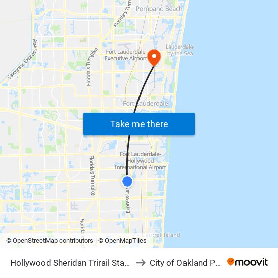 Hollywood Sheridan Trirail Station to City of Oakland Park map