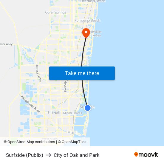 Surfside (Publix) to City of Oakland Park map