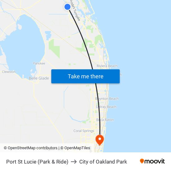 Port St Lucie (Park & Ride) to City of Oakland Park map